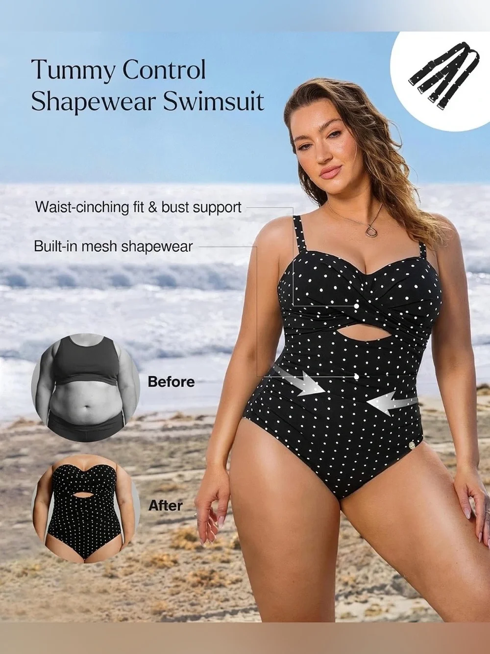 Popilush Women’s Tummy Control Swimsuit Shapewear Bathing Suit Removable Straps